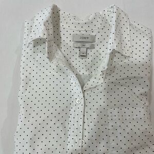 JCrew “boy” style shirt size 4. White oxford and black dot pattern.
